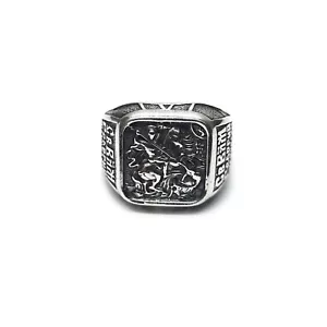 Sterling Silver Men Ring Saint George Hallmarked Solid 925 Handmade Nickel Free - Picture 1 of 6