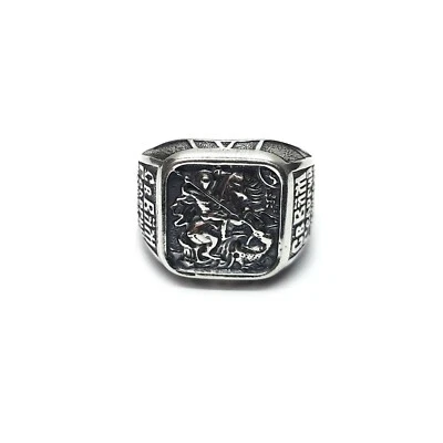 Sterling Silver Men Ring Saint George Hallmarked Solid 925 Handmade Nickel Free - Image 1 of 4