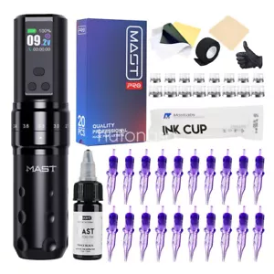 Mast Fold 2 Pro Wireless Tattoo Kit Rotary Pen 2.4-4.2 Stroke Machine Cartridges - Picture 1 of 12