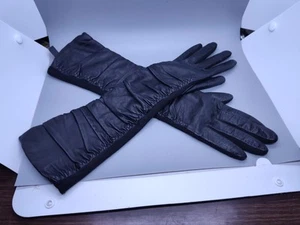 Wilson Leather Gloves long Black Ruffled Size S/M - Picture 1 of 19