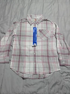 Camisa de franela gris rosa abotonada Levi's San Francisco California para niñas 10/12 Foto 1 de 3