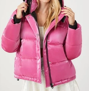 Forever 21 Winter Fuchsia Pink Metallic Quilted Puffer Statement Jacket Coat - Picture 1 of 9