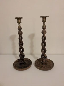 Vintage Barely Twist Wooden Candlestick Holders - Picture 1 of 5