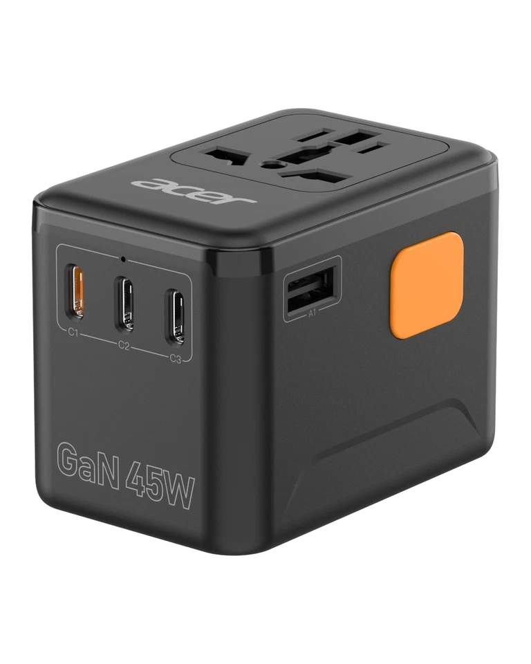 Adaptador de enchufe de viaje universal Acer 45W GaN - Adaptador de corriente internacional con... Foto 1 de 4
