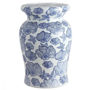 JONATHAN Y Poppies 17.7 in. White/Blue Ceramic Garden Stool - Picture 1 of 5