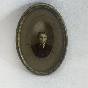 Old Antique Oval Metal Gold Antique Picture Frame 19th Century portrait of man - Picture 1 of 6