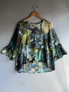Bryn Walker Top Damen Medium transparent Oversized abstrakt künstlerisch Glockenärmel - Bild 1 von 9