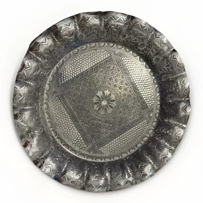 Antique James W. Tufts Silver Co Bread Tray Floral Cymatic Charger 19th Century - Image 1 of 4