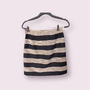 Ann Taylor LOFT Womens Skirt Sz 0 Blue Beige Striped Cotton Blend - Picture 1 of 5