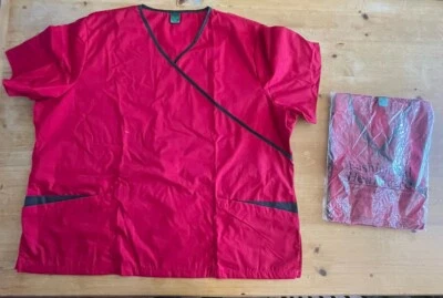 Fashion Seal Healthcare Scrub Top, Red V-Neck, 11607 Women's SZ 2XL  Lot Of 3 - Image 1 of 4