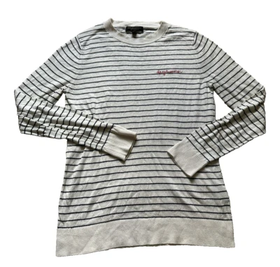 Suéter Banana Republic Seda Cachemira Daydreamer S Rayas Blanco Negro Rojo Crew Foto 1 de 4