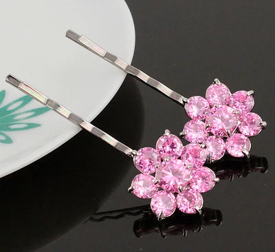 Pinzas de pasador de pelo con estrás cistal austriaco rosa margarita 2 piezas B169 Foto 1 de 3