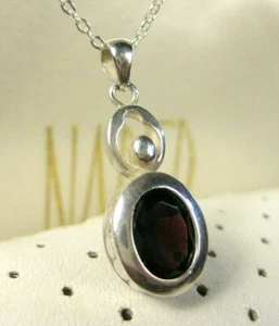 Vintage Sterling Silver Oval Cut Red Garnet Dancing Girl Chain Necklace 18" 925 - Picture 1 of 7