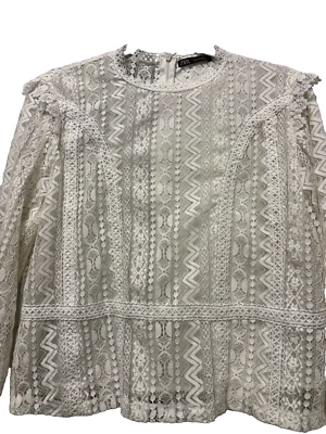 Zara White Lace Sheer Ruffle Top XL Peasant Cottage Prairie Boho Hippie Corp - Image 1 of 4