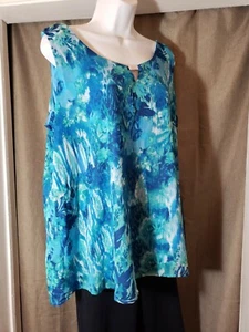 NEW DIRECTIONS~ Womens Clothes Sleeveless Printed Top Aqua/Green Size Petite XL  - Picture 1 of 5