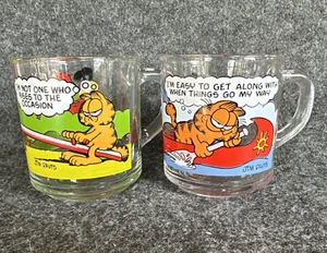 Vintage 1978 Garfield Mugs Coffee Cups Jim Davis Set of 2 McDonald's Clear Glass - Picture 1 of 24