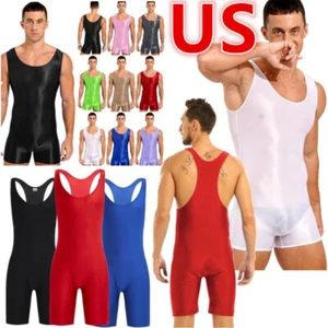 Men's One Piece Solid Modified Boxer Bodysuit Leotard Wrestling Underwear - Picture 1 of 143