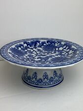 Chinese Blue White Porcelain Footed Pedestal Offering Bowl Dish