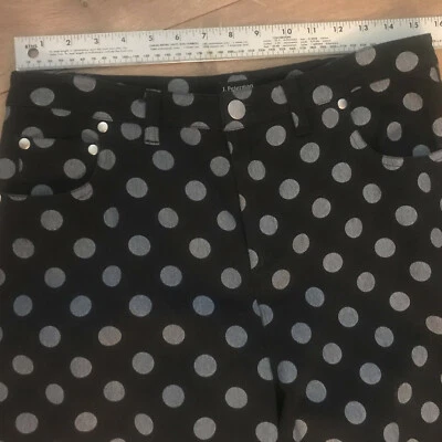$198 J. Peterman Women's Wider Leg Pants BLACK GRAY POLKA DOT JEANS STYLE Size 8 - Image 1 of 4