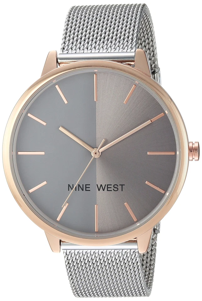 Nine West Women's 40mm Two-tone Mesh Strap Watch Silver