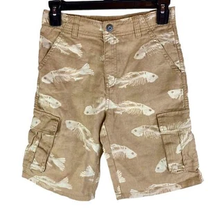 Gymboree Linen Fish Scales Cargo Pocket Shorts Adjustable Waist Tan Boys 10 - Picture 1 of 8