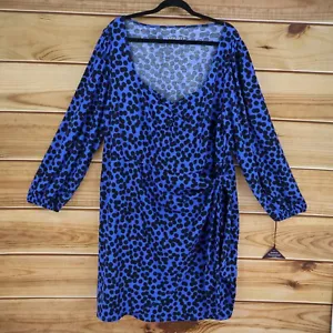 Ava & Viv Dress Womens Size 2X Blue Dots Stretch Knee Length Balloon Sleeves NEW - Picture 1 of 9