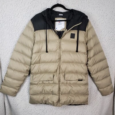Reebok Down Puffer Jacket Mens M Tan Black Hooded Warm Functional Hiking 44x31 - Image 1 of 4