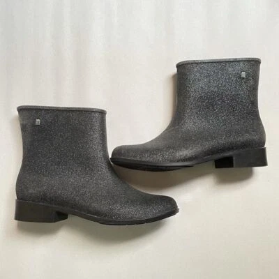 Botines Chelsea Melissa Moon Dust negros brillantes al tobillo para mujer talla 7 Foto 1 de 4