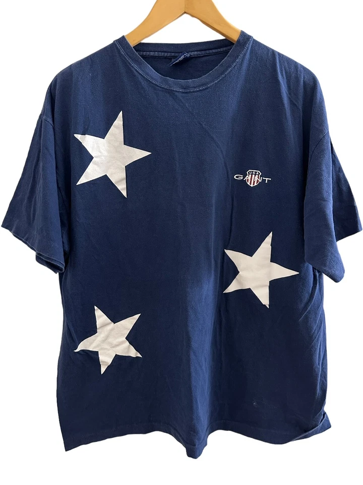 VTG Gant Navy Blue W/ White Stars 100% Cotton Short Sleeve T-shirt Men’s Sz XL - Image 1 of 4