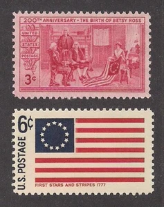 BETSY ROSS + BANDERA 13 ESTRELLAS - 2 SELLOS POSTALES EE. UU. - COMO NUEVO - Imagen 1 de 1