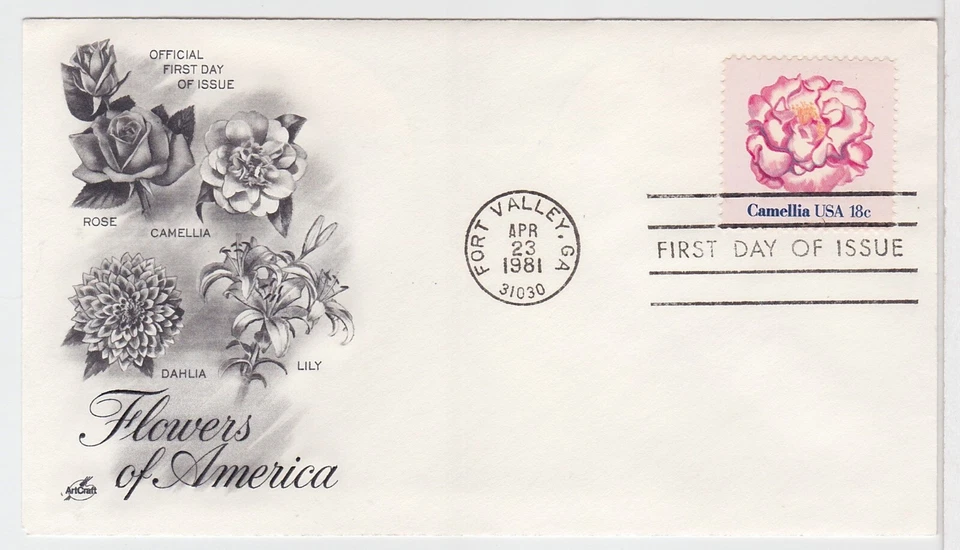 TurtlesTradingPost- American Flowers- Camellia- 1981- FDC #1877 - Artcraft - Image 1 of 1