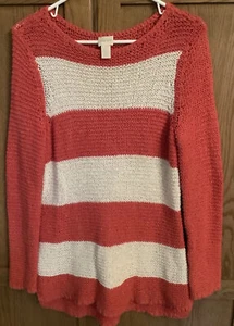 CHICO'S offener Strick Tunika Pullover Gr. 0 hellrosa/weiß gestreift mit Goldfäden - Bild 1 von 5