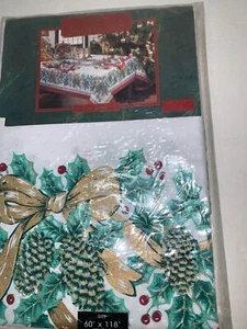 Vintage 1995 Fashion Industries Tannenzapfen Tischdecke länglich 60x118" - Bild 1 von 6