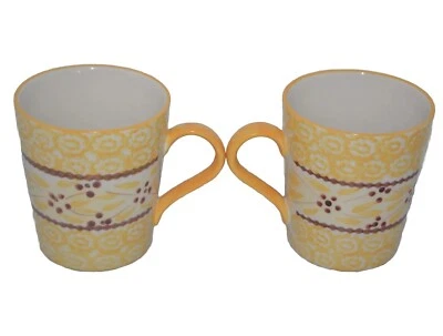Set of 2 TEMPTATIONS BY TARA Old World Yellow Floral 10 oz Coffee Tea Cups Mugs - Image 1 of 4