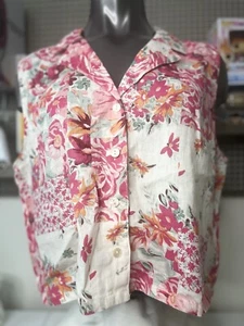 Haute Hippie Style Women’s Short Linen Shirt XL Pink Floral Designer NWT - Picture 1 of 4