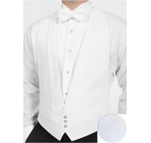 White Cotton Pique Tuxedo Openback(backless) Vest with White Pique BowTie - Picture 1 of 4