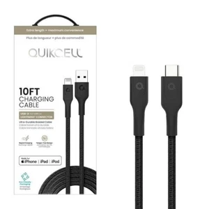 FOR APPLE IPHONE 14 QUIKCELL 10ft FAST CHARGE CABLE to USB-A FAST CHARGING - Picture 1 of 5