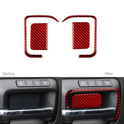 4 piezas moldura de manija de puerta delantera de fibra de carbono roja para Chevrolet Silverado 1500 14-18 Foto 1 de 4