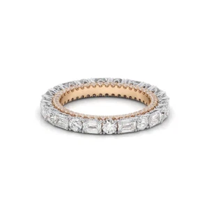 Diamond Eternity Band 4.00 Ct Lab Created Emerald Cut 18K Multi Tone Gold 2.7 mm - Picture 1 of 10