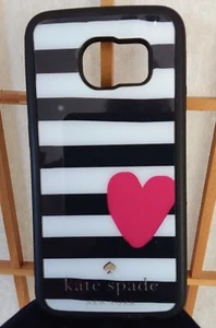 Kate Spade Handyhülle schwarzweiß Streifen Herz innen: 5 1/2 x 2 3/4 VALENTIN - Bild 1 von 6