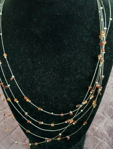 VETEMENTS Collana donna 20" multifilo filo perline marrone giallo