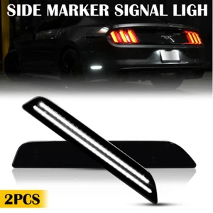 FOR 2010-2014 FORD MUSTANG REAR LED BUMPER SIDE MARKER LIGHTS LAMPS SMOKED WHITE - Picture 1 of 19