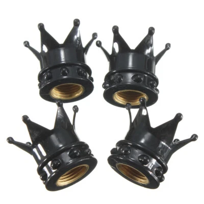 4x Black Crown Car Tire Air Valve Stem Screw Caps Cover Wheel Rims Accessories - Image 1 of 4