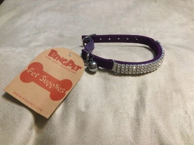 Colar de gato roxo ajustável BINGPET diamante/strass com sino - Imagem 1 de 4