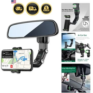 Car Phone Mount Holder Rearview Mirror 360° Rotation Universal Smartphone GPS - Picture 1 of 9