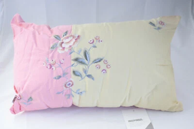 V&A ~ SPRINGTIME POSEY ~ rectangle cushion BNWT embroidered pink/yellow cotton - Image 1 of 4