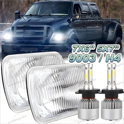 Par de faros LED cuadrados Hi-Lo 100W 5x7 7x6 para Ford F650 F750 F-250 L9000 Foto 1 de 4