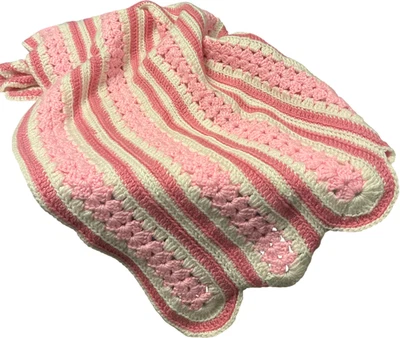 Manta de ganchillo rosa blanco 47x52 suave cálida Foto 1 de 3