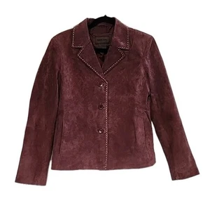 Brandon Thomas 100% Suede Leather Blazer Jacket Mauve Pink Size Large Zip Sleeve - Picture 1 of 18