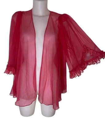 复古 S.G Escante S 码女式粉色雪纺娃娃晚袍透明内衣美国 — 第 1/4 张图片